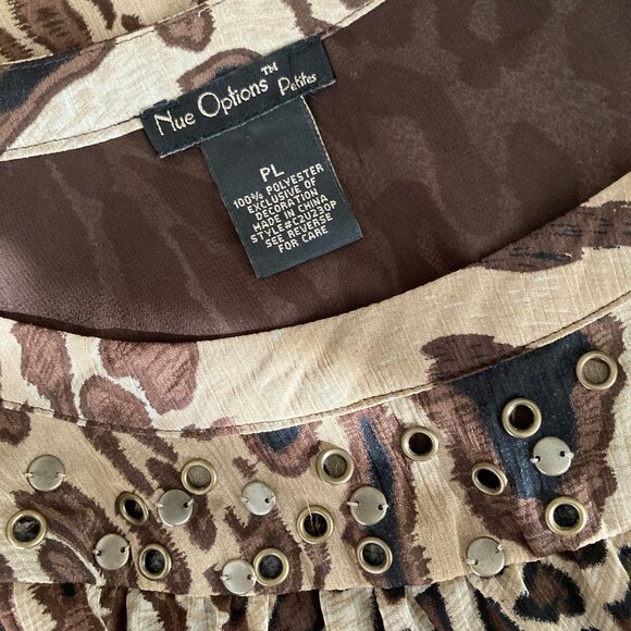 Nu Options Leopard Short Sleeve Studded Blouse Large Petite - Picture 6 of 6